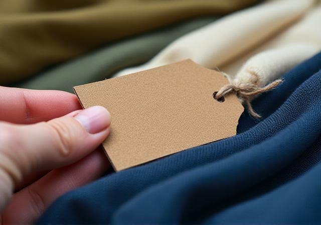 Close up of high quality organic fabric samples with certification tags